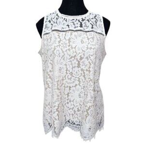 Rose + Olive Womens Medium Lace Sleeveless Casual Ivory Top